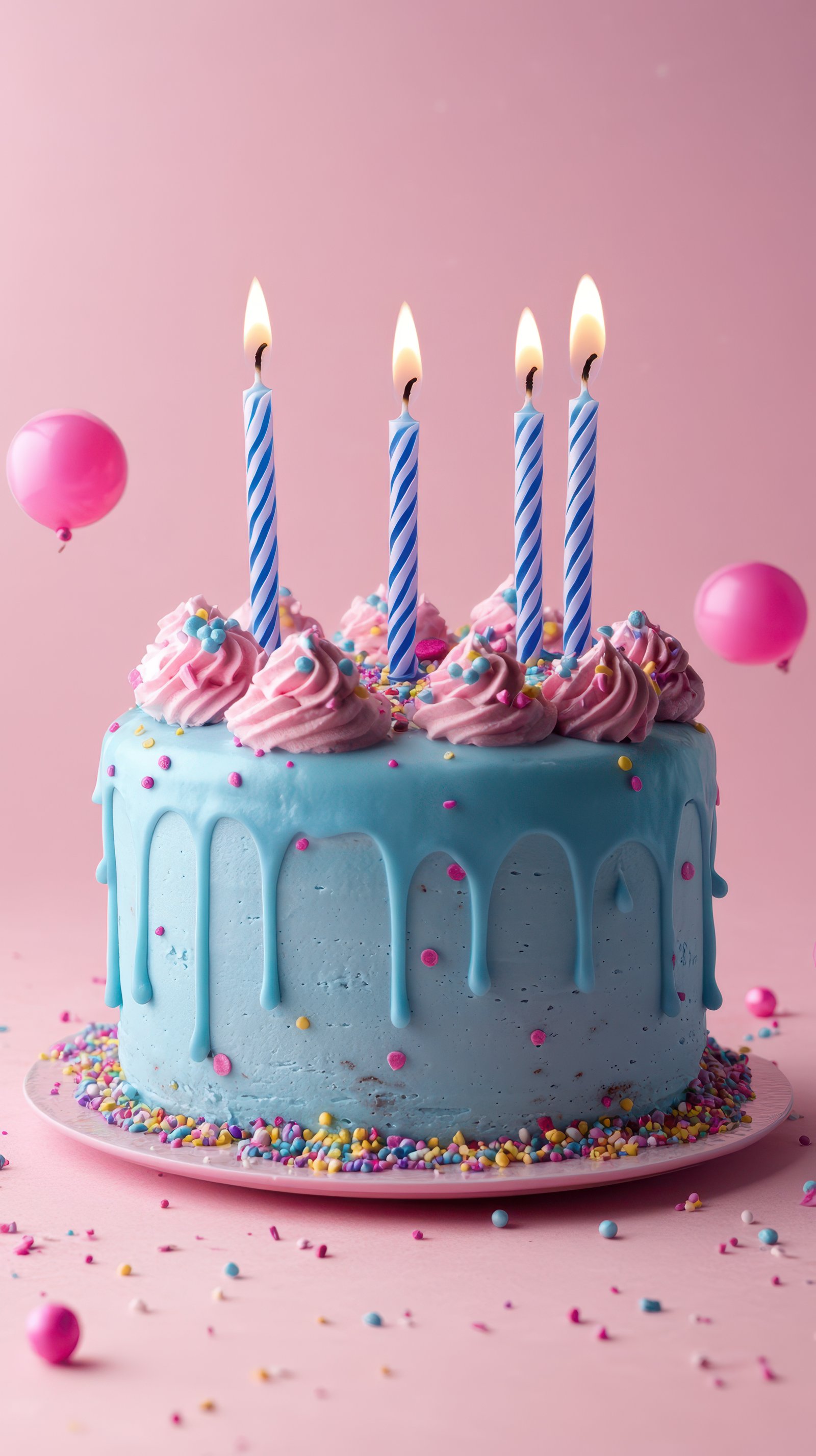 Festive birthday cake adorned with colorful frosting and candles ready for celebration in a cheerful setting